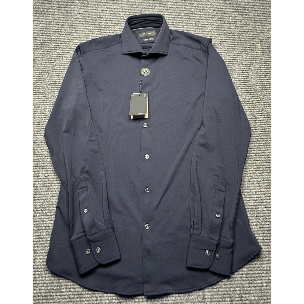 Porter & Ash Dress‎ Shirt Mens Small Blue Slim Fit Stretch Nylon Long Sleeve
